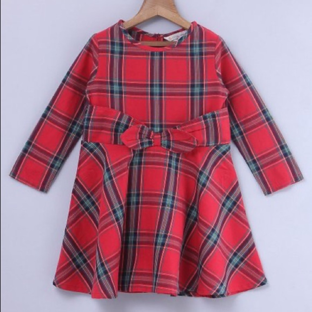 Red & Green Plaid Bow A-Line Dress - Toddler Girl